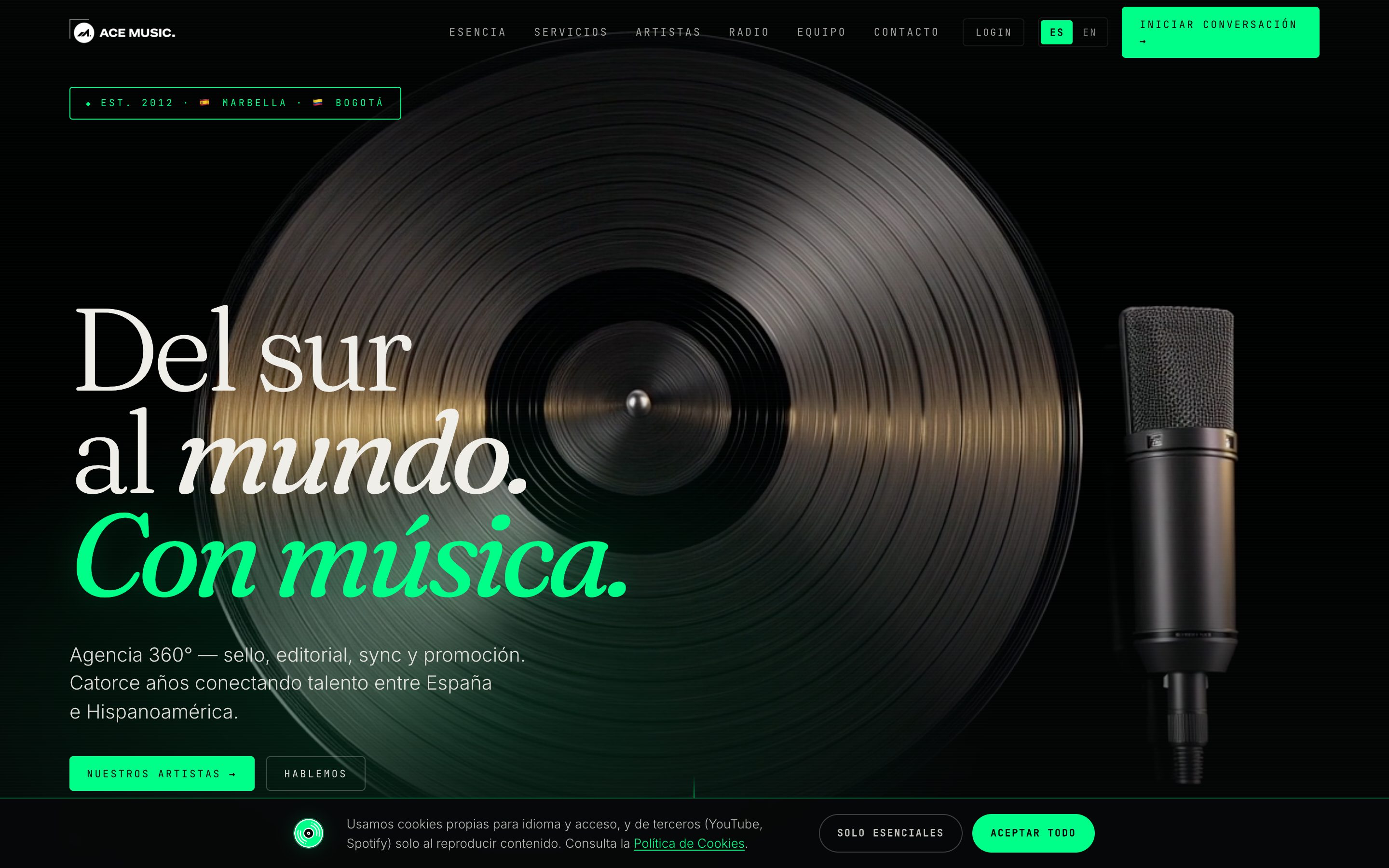 La web de ACE Música tal como se entregó — portada, 1440px