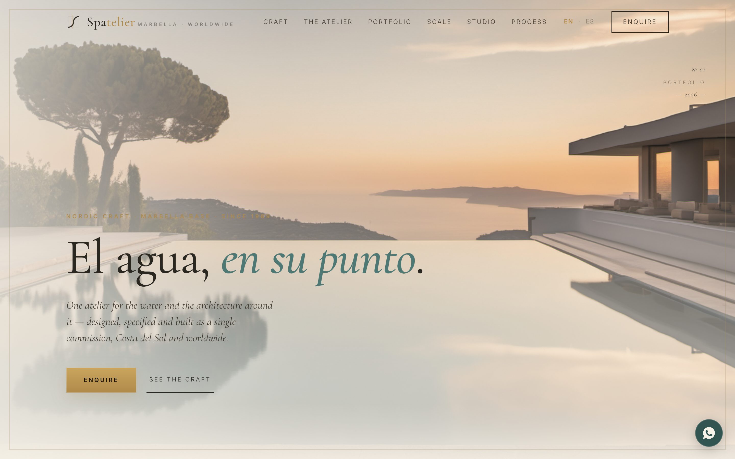La web de Spatelier tal como se entregó — portada, 1440px